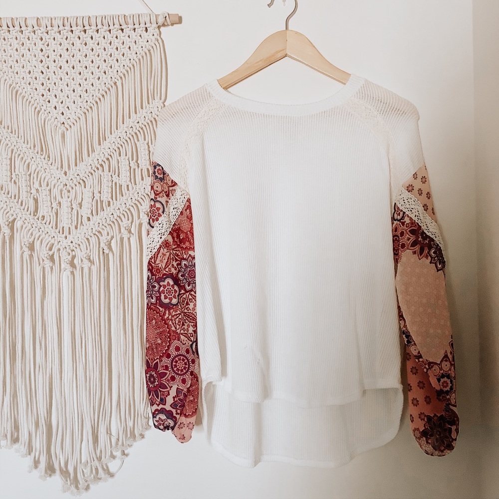 Blue Rain • Boho Printed Sleeve Sweater